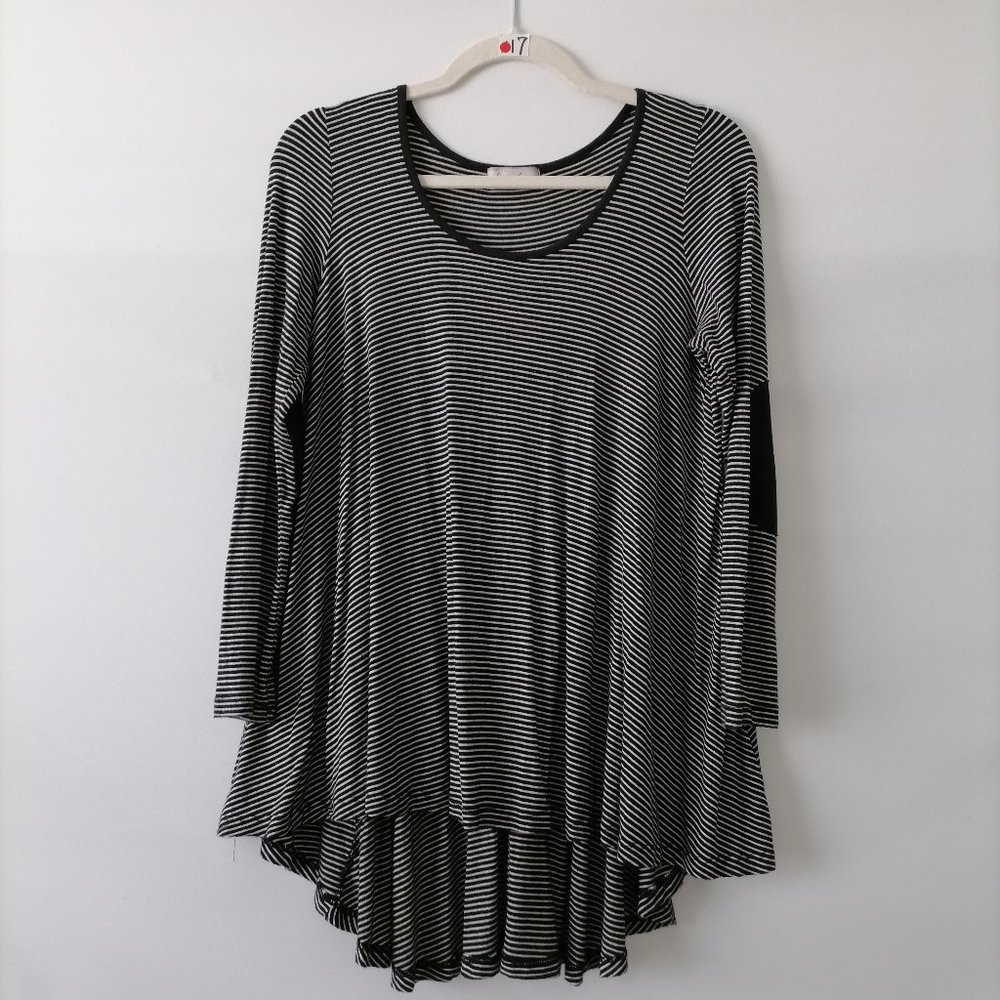 Runway Seven Womens Black White Round Neck Striped Hi Low Flowy Top Size S